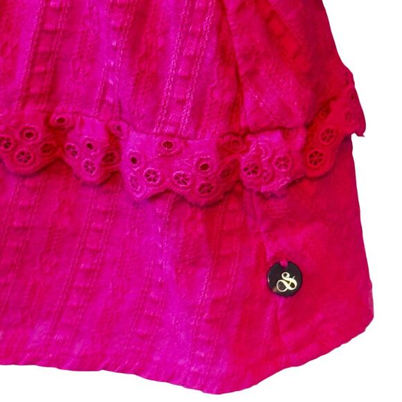 SCOTCH & SODA Schiffli Embroidered A-Line Mini Dress Hot Pink Sz EU 32 / US 2 - Picture 7 of 16